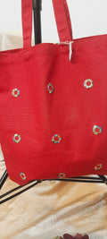 Red sequence canvas tote bag