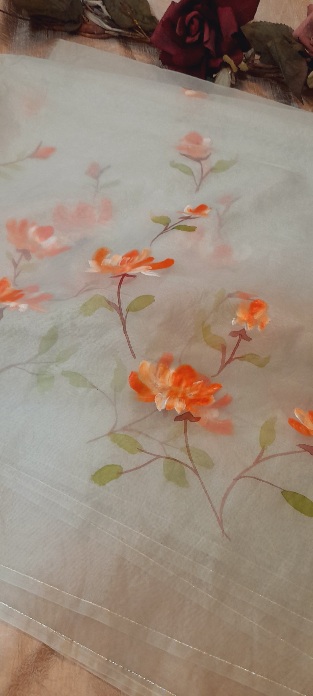 Pistachio Hand-painted Organza Dupatta