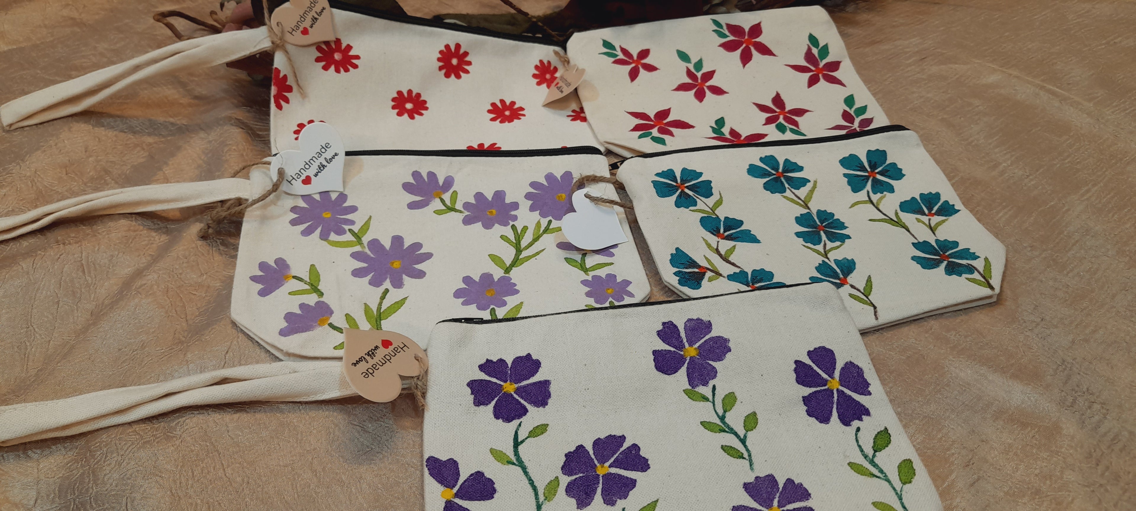 Hand-painted canvas pouches pack of 5