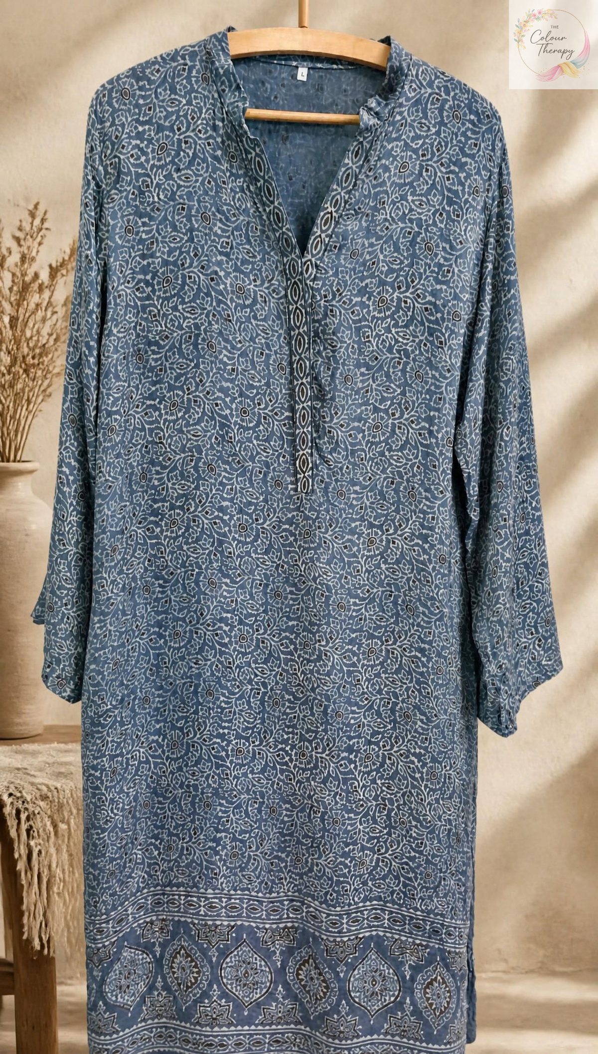 Block Print Blue Silk Ready to Wear Shirt