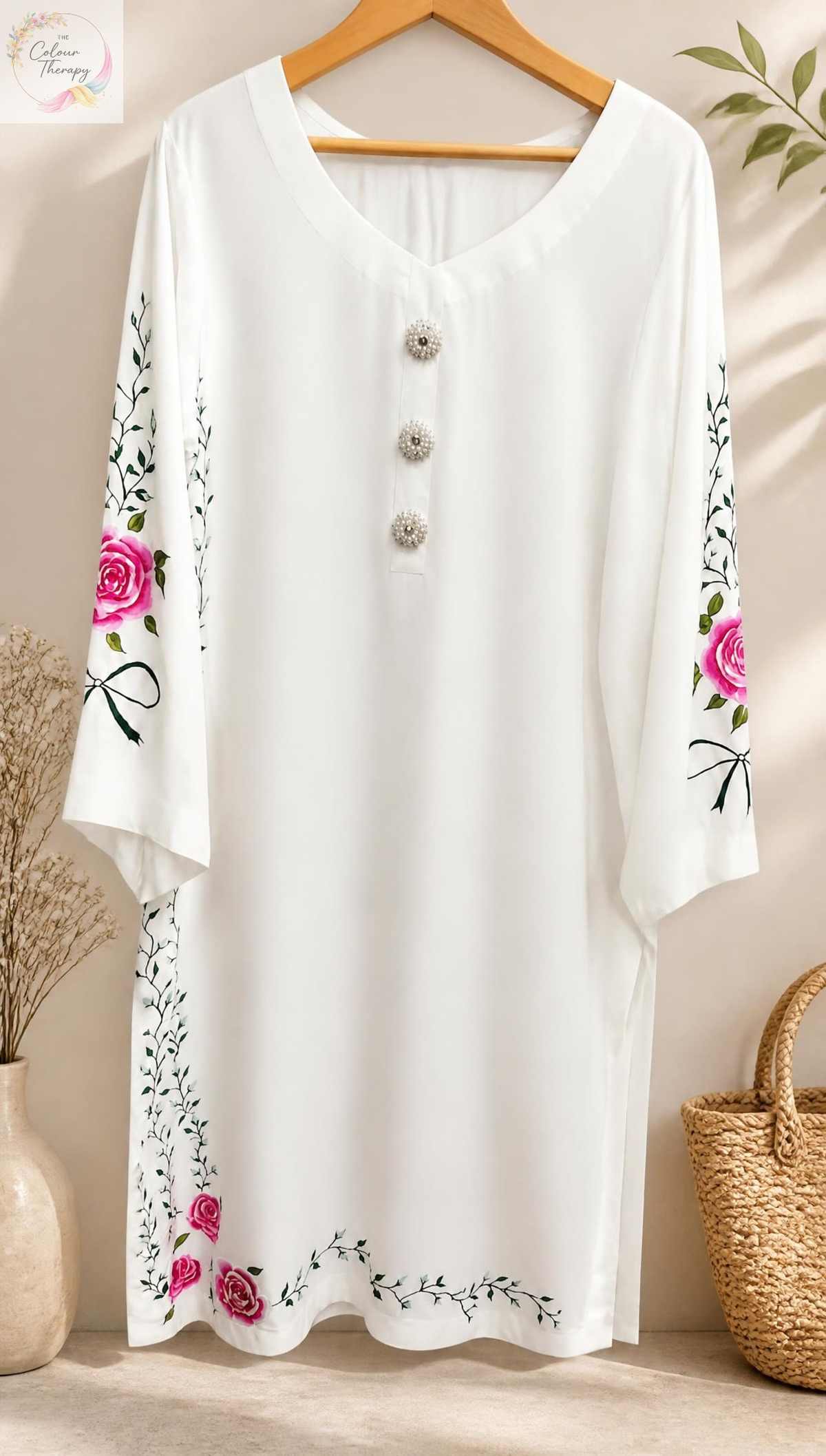 Ivory Hand-painted Ready to Wear Silk Shirt