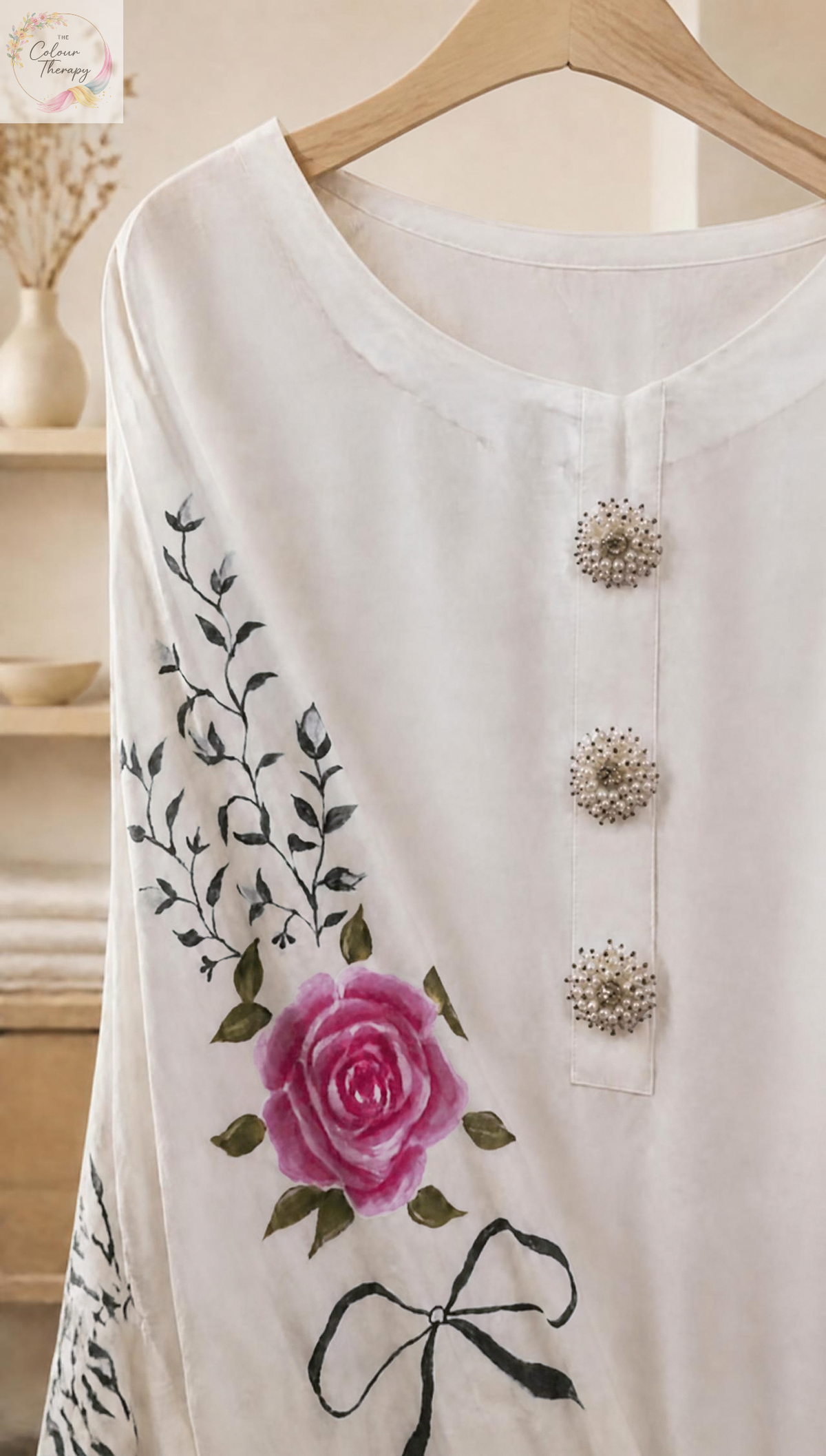Ivory Hand-painted Ready to Wear Silk Shirt