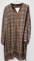 Block print brown and mustard silk ready to wear shirt