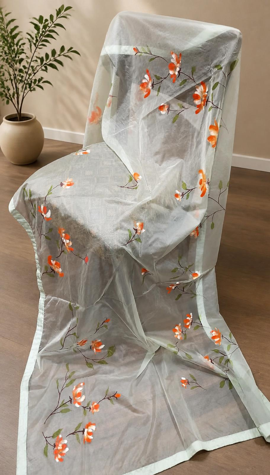 Pistachio Hand-painted Organza Dupatta