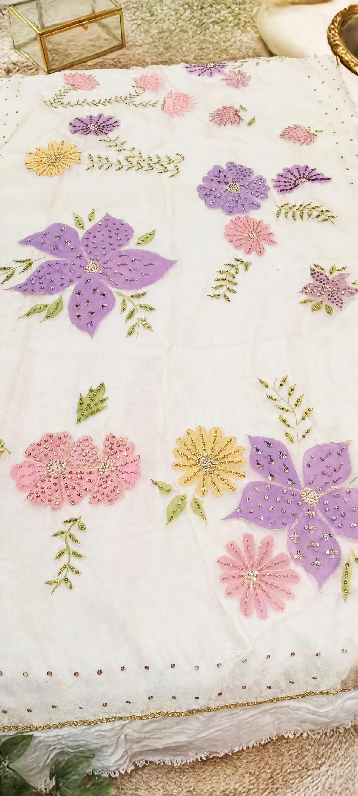 Multicolour Hand-painted Organza Dupatta