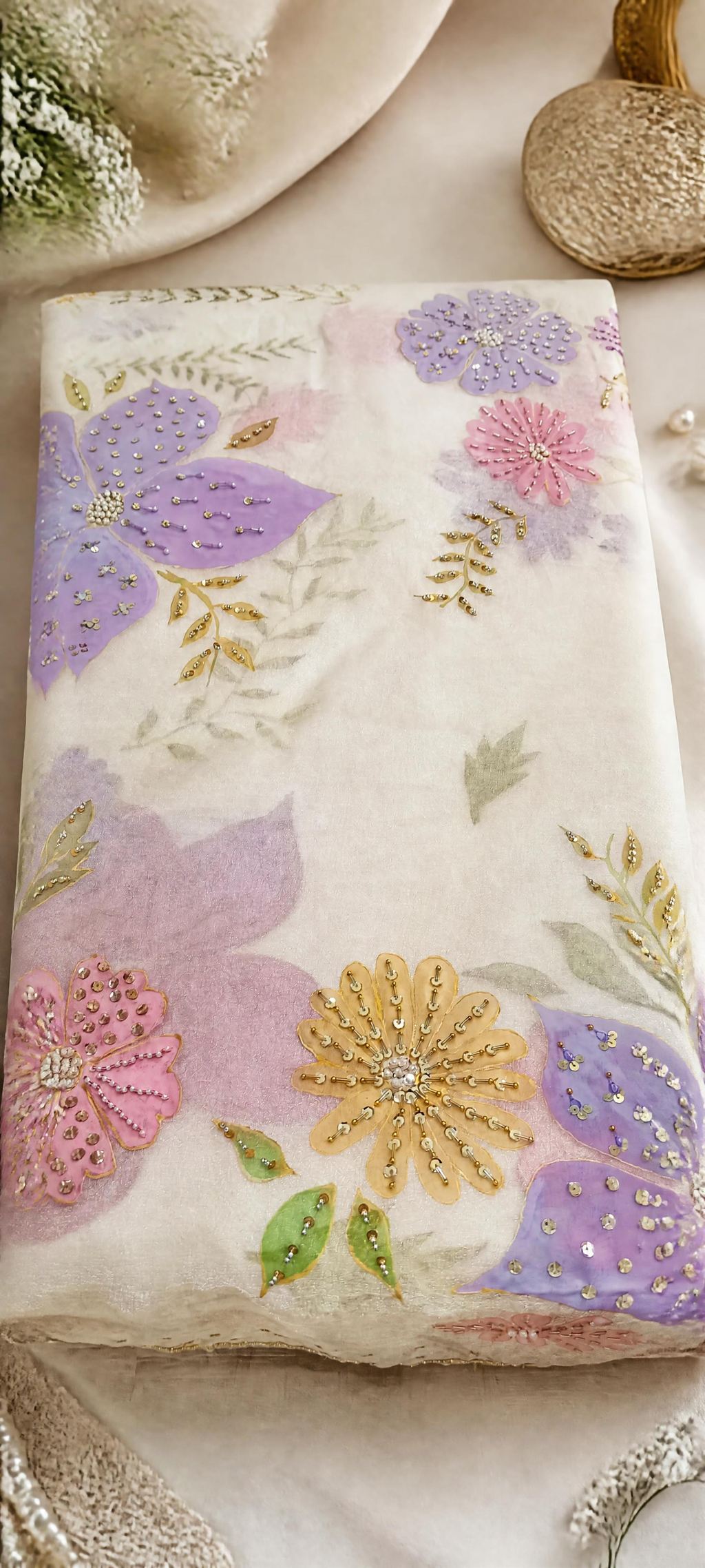 Multicolour Hand-painted Organza Dupatta