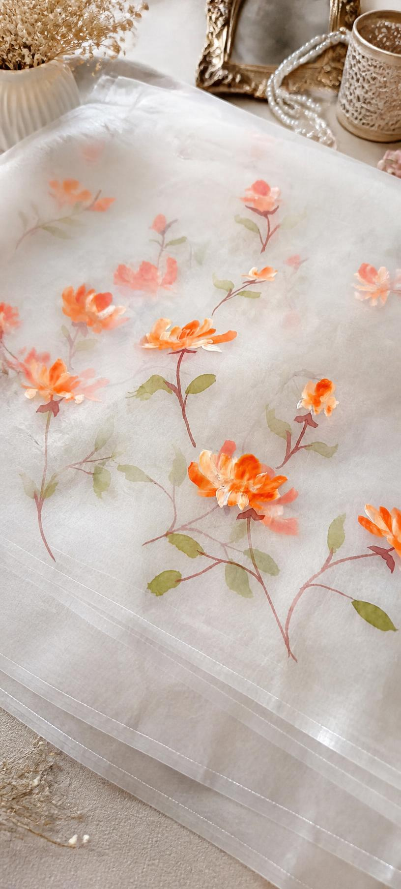 Pistachio Hand-painted Organza Dupatta