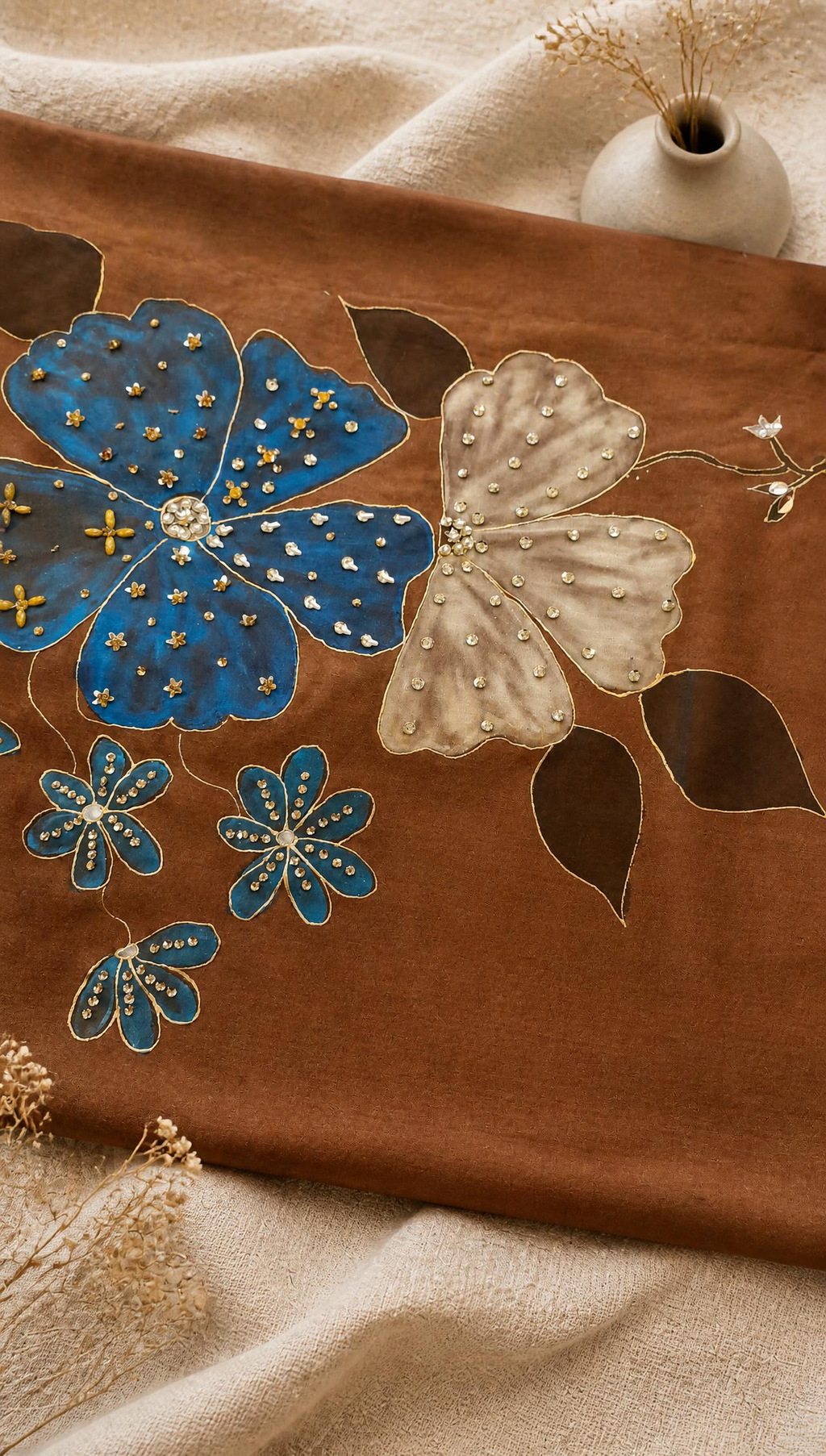 Copper Hand-painted Organza Dupatta
