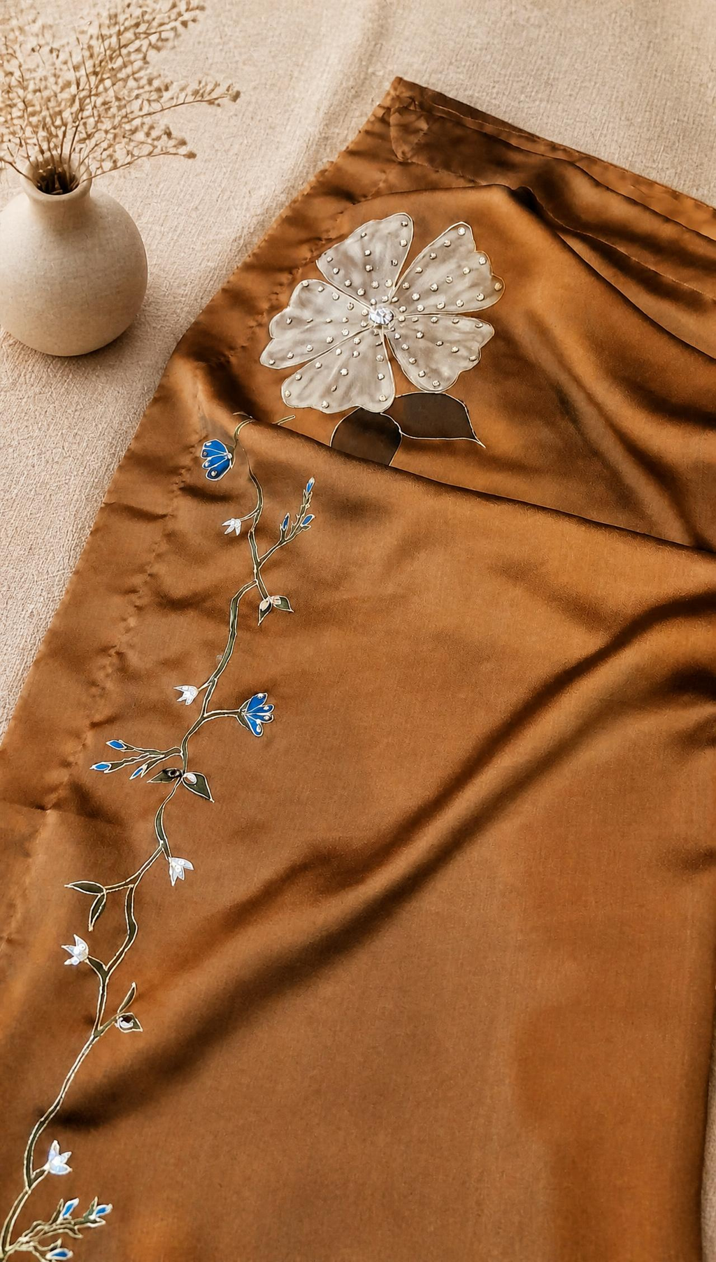 Copper Hand-painted Organza Dupatta