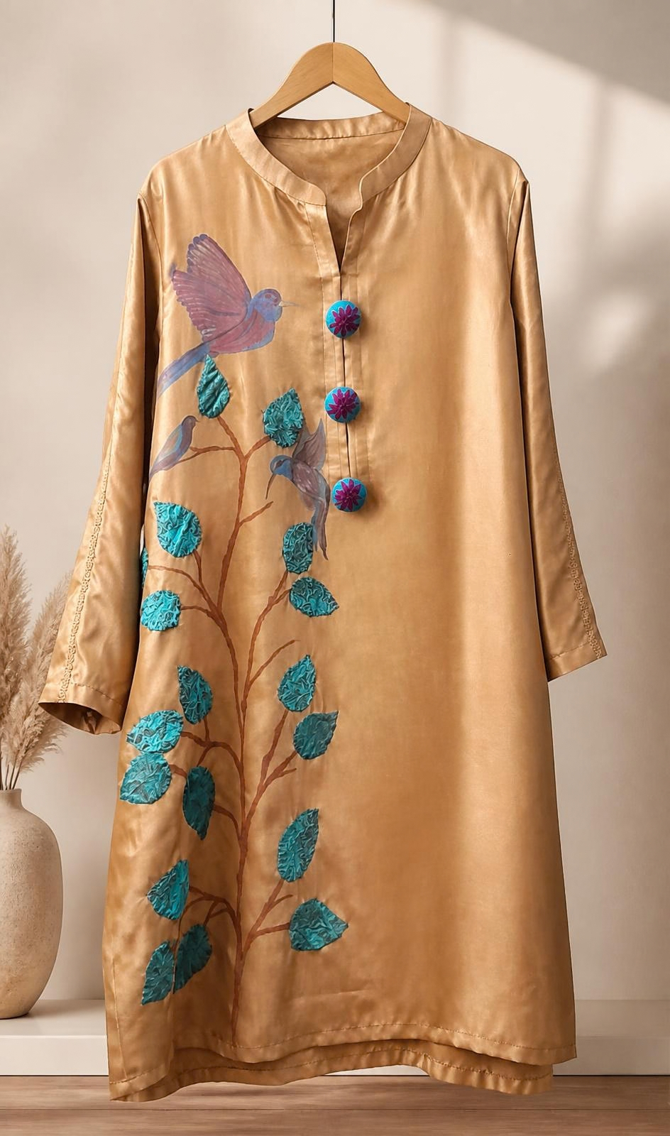 Hand-painted and applique Brown Tunic