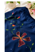 Maroon on Lapis Blue Hand-painted Organza Dupatta