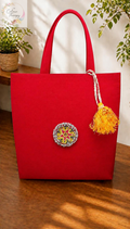 Red Beaded Canvas Tote Bag
