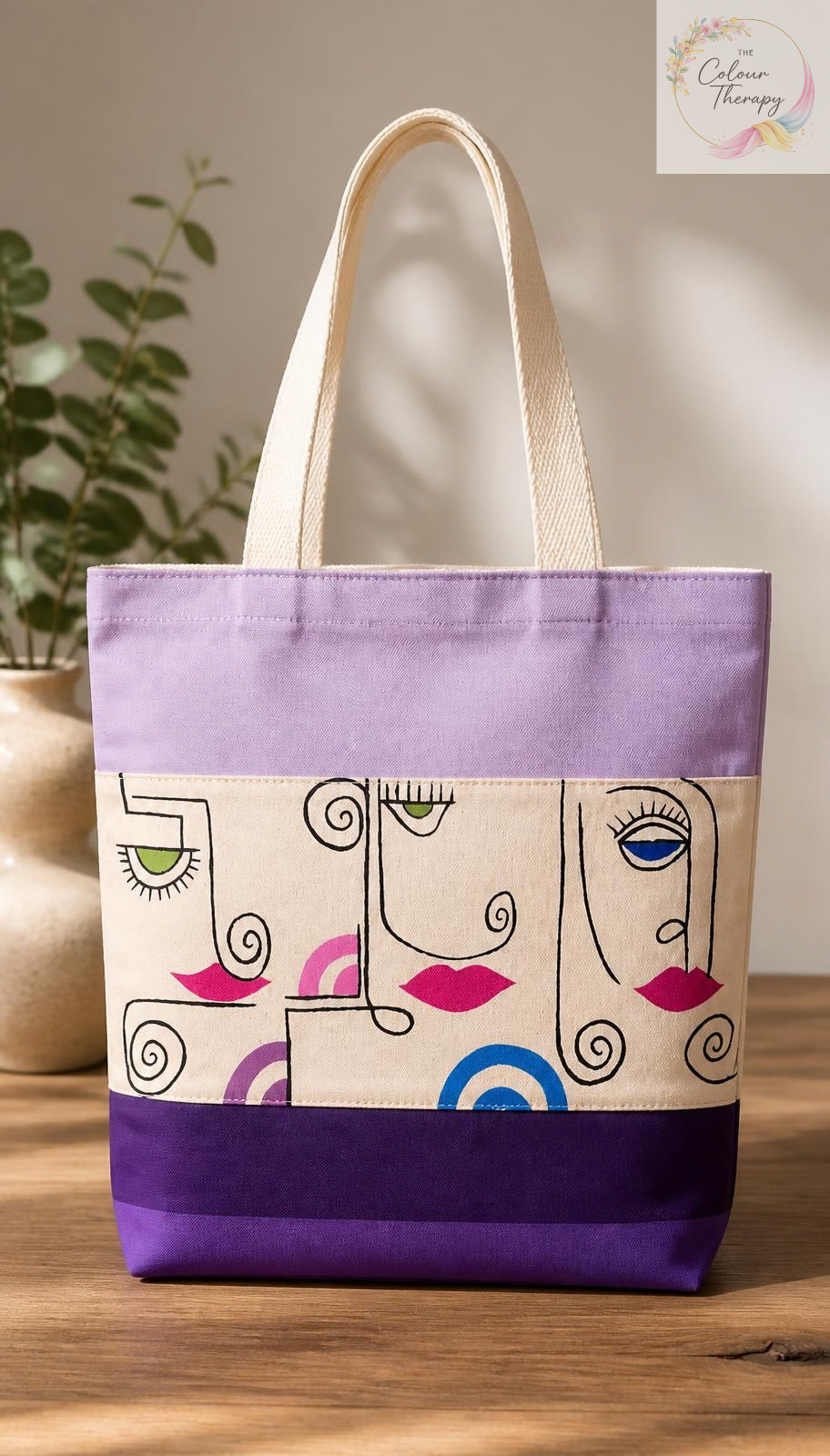 Tricolour Hand-painted Abstract Canvas Tote Bag Design 2