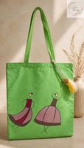 Green Hand-painted Dancing Girls Canvas Tote Bag