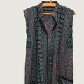 Sleeveless block printed cotton shrug with pocket