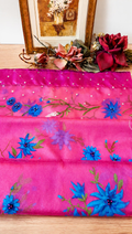 Blue on Hot Pink Hand-painted Organza Dupatta
