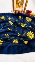 Yellow on Lapis Blue Hand-painted Georgette Dupatta